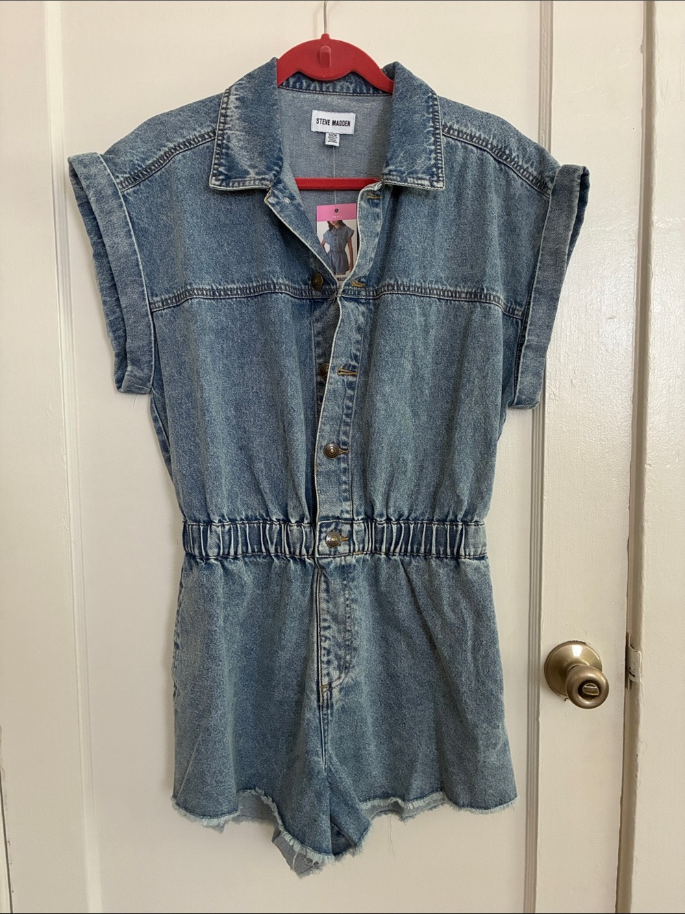Steve Madden Light Blue Washed Denim Short Sleeve Romper